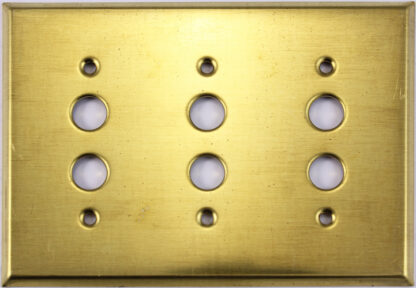 Stamped Raw Brass Three Gang Push Button Plate